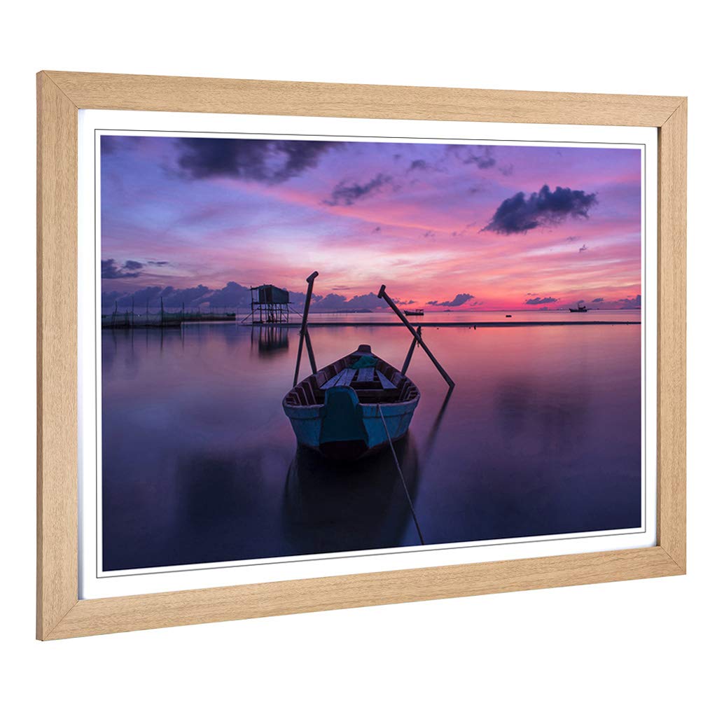 Big Box Art Framed Print of PHU QUOC Thailand Sunrise Rowing Boat Design | Wall Art Picture | Home Decor for Kitchen, Living Room, Bedroom, Hallway, Oak, A2 / 24.5x18 Inch / 62x45cm