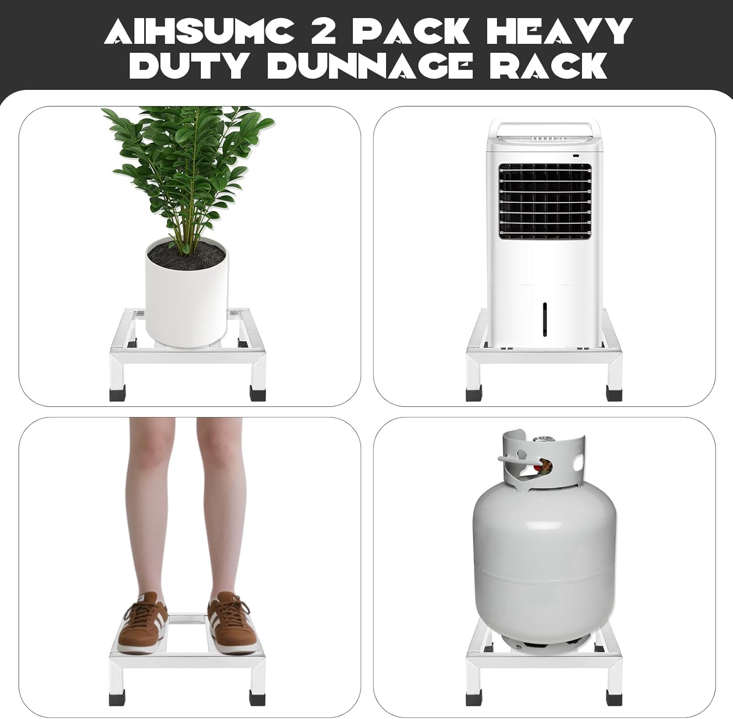 2 Pack Dunnage Rack, 12”x 12” Commercial Food Floor Rack 3.9" Off the Floor Stainless Steel Pallet Racks 1000 lbs Capacity Low Shelf for Storage in Restaurants, Kitchens, Garages and Vehicles