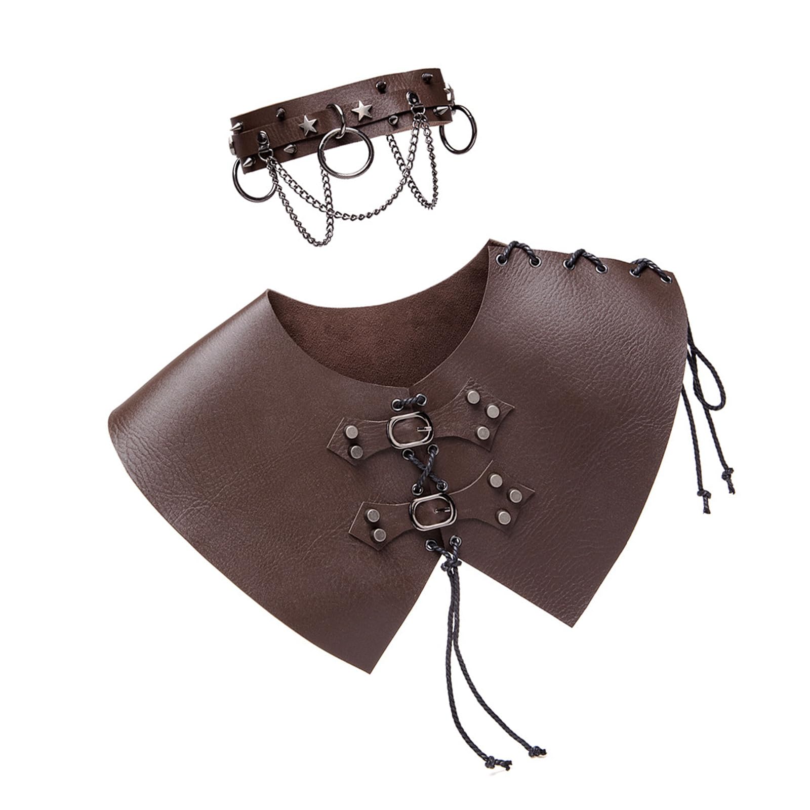 [Mllepjdh] Choker-Halskette mit Schulternieten für mittelalterliche Exekutive, verstellbar, Kunstleder, Poull Tron-Kostüm, Halloween-Party, mittelalterliche Schulterpanzerung
