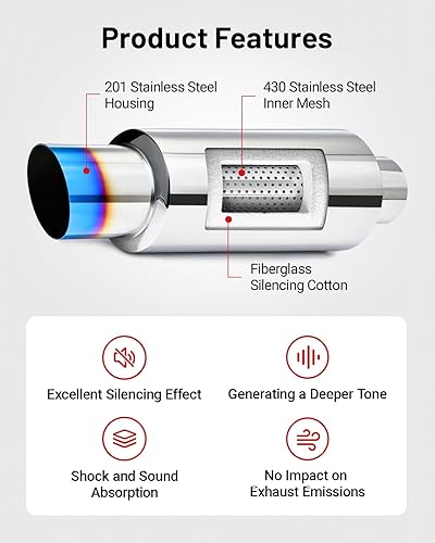 Miniatura 4 de EVIL ENERGY - Silenciador de escape, punta de escape de acero inoxidable, longitud universal de 15 pulgadas (quemado, entrada de 2.25 pulgadas,