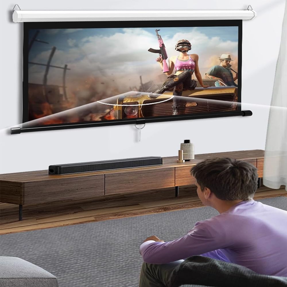 Schermo per Proiettore HD Telo Proiettore Manuale con Auto-bloccaggio,Schermo Videoproiettore per Home Theater,Cinema,Ufficio(60in/147cm)