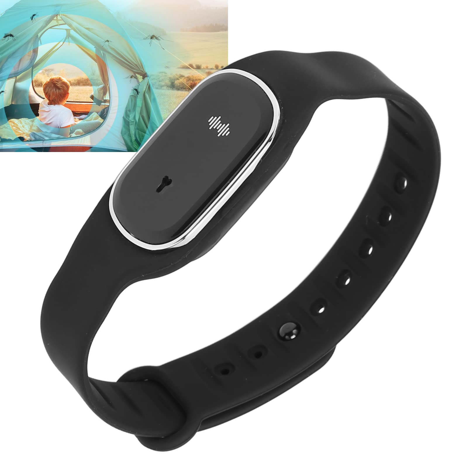 Gonetre Bracciale Repellente per Zanzare, Bande di Zanzare Elettronica Sonora, Braccialetto Repellente per Insetti, Orologio Repellente USB Ricarica Orologio da Polso Repellente (Nero)