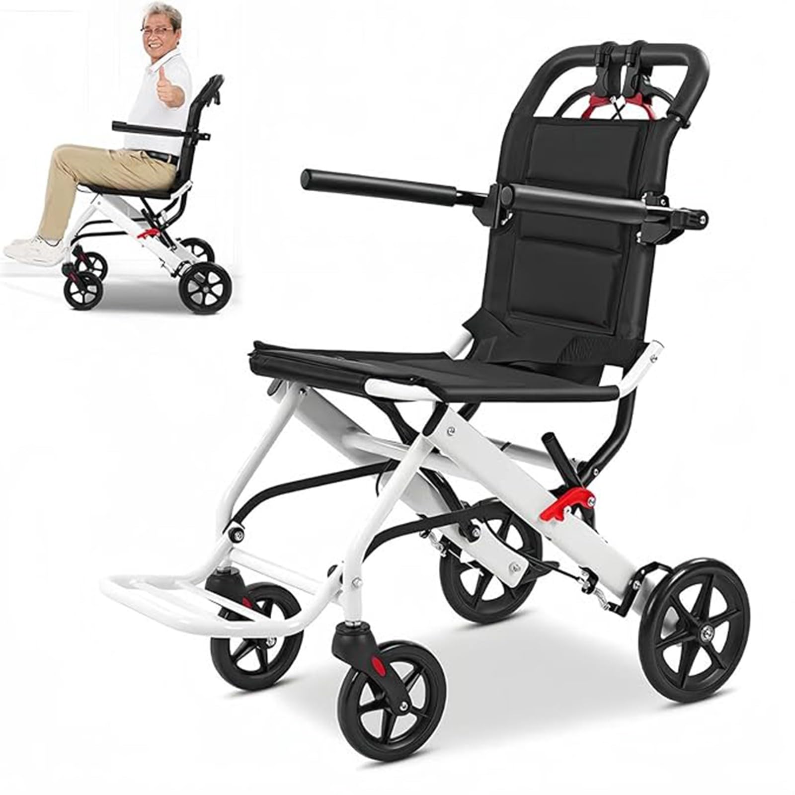 Silla de Ruedas Ligera y Plegable Silla de Ruedas de Viaje Ultraligera Silla de Ruedas de Transporte de Aluminio con Freno Adicional para el hogar, Silla de Ruedas de Viaje A