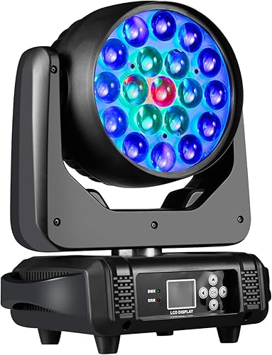 Cabeza móvil DJ luz 19x15W LED escenario luces Zoom Beam Wash RGBW círculo control con sonido DMX512 activado para fiestas, espectáculo en vivo,