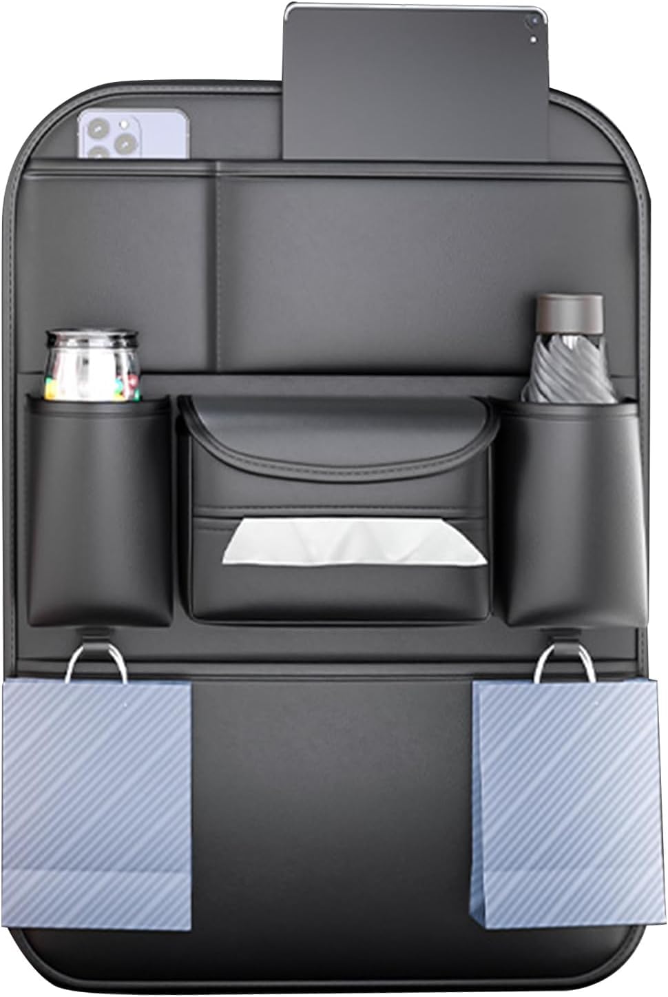 Organizador Asiento Coche, Protector Asiento Coche, Organizador Coche con Protector de Patadas, Portavasos, Portapañuelos y Ganchos para Coches, SUV o Furgonetas
