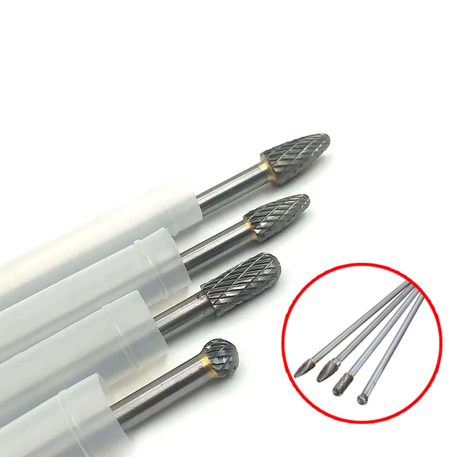 Set di 4 frese rotanti in carburo di tungsteno in acciaio solido da 5,9 pollici con codolo da 6 mm, adatto per utensili rotanti per la lavorazione del legno