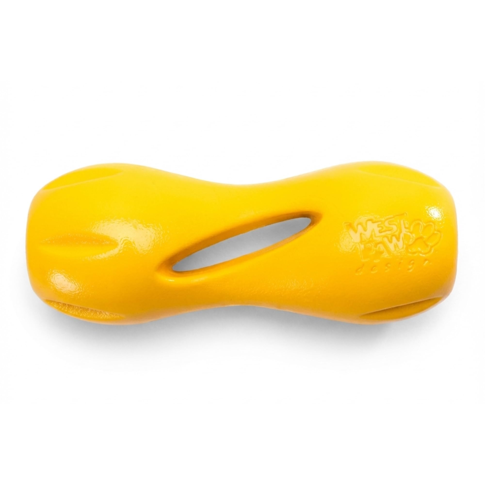 West Paw Qwizl Treat Dispensing Dog Toy for Tough Chewers- Durable Long Lasting Chew and Fetch Toy Keeps Dogs Engaged- Dishwasher Safe Safe Materials Made in USA - Sunflower Yellow, Small