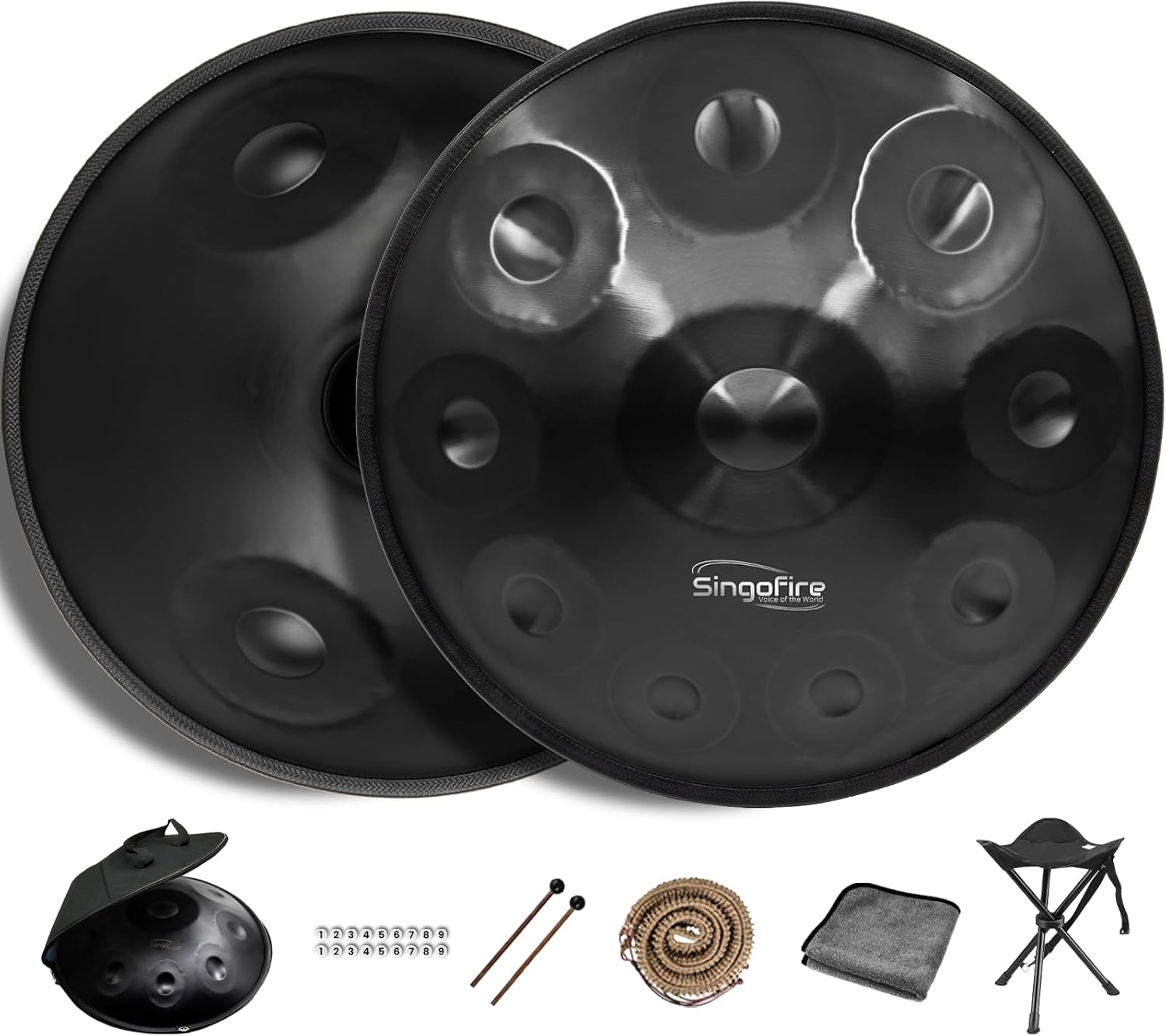 New Upgrad Dual-Faced Scale 12-Notes Handpan Drum, Handpan Drums for Adults, 440Hz D Minor Kurd Handpan, 10-Note Scale on Top, 2-Note Scale on Bottom, Beginner Handpan Drum (Black, 22 Inch) Black 22 Inch