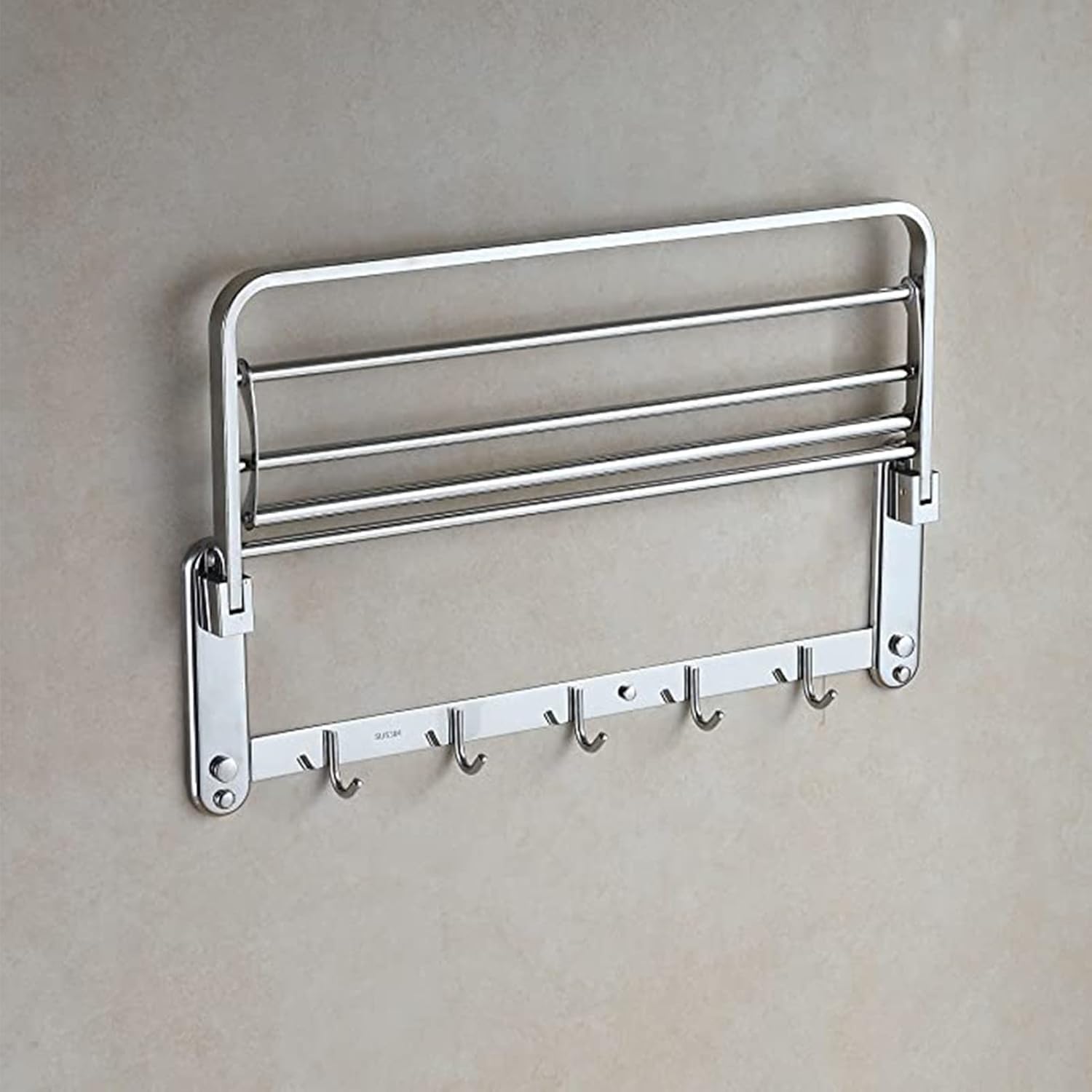 Towel Shelf Multi-Function Towel Rack with Hook Storage Shelf 304 Stainless Steel Towel Holder Wall Mounted Bath Towel Rail Bar for Bathroom Kitchen (Size : 19.7inch(50cm))