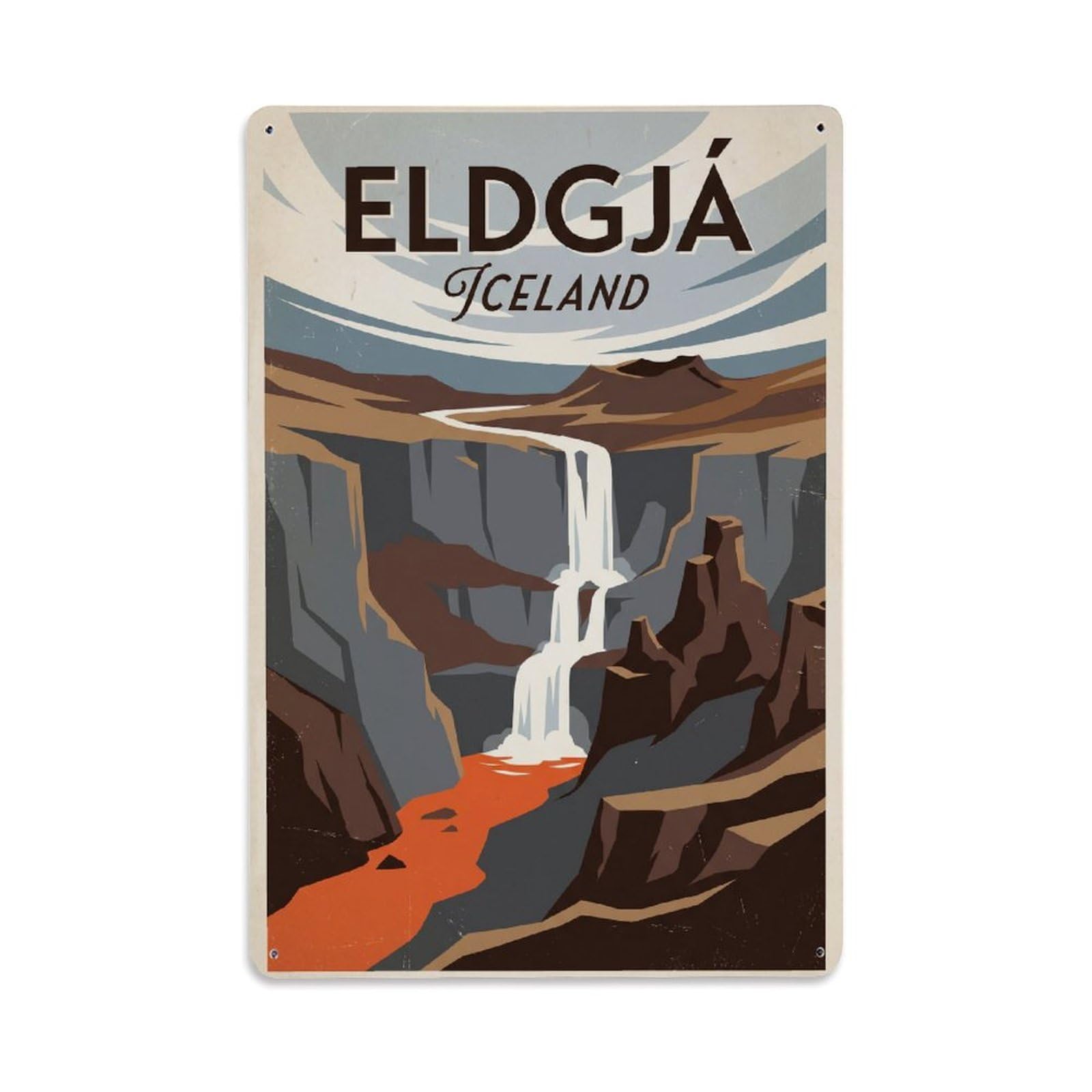 Gead 8X12inch Style Vintage Travel Eldgja Iceland Canyon Metal Tin Sign