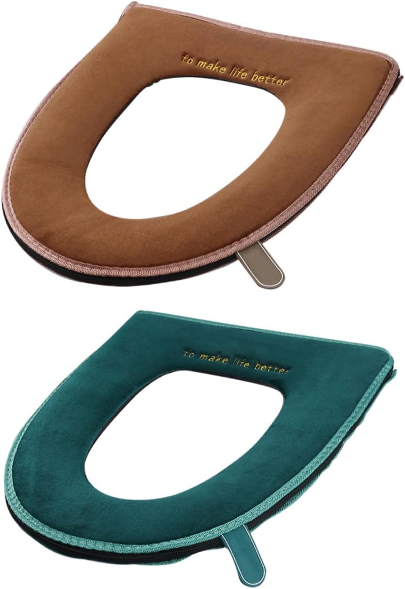 2pcs Warm Flushable Toilet Seat Covers Elongated Seat Covers Cushion Easy Wash Comfortable Pad Modern Bathroom Decor Random Color