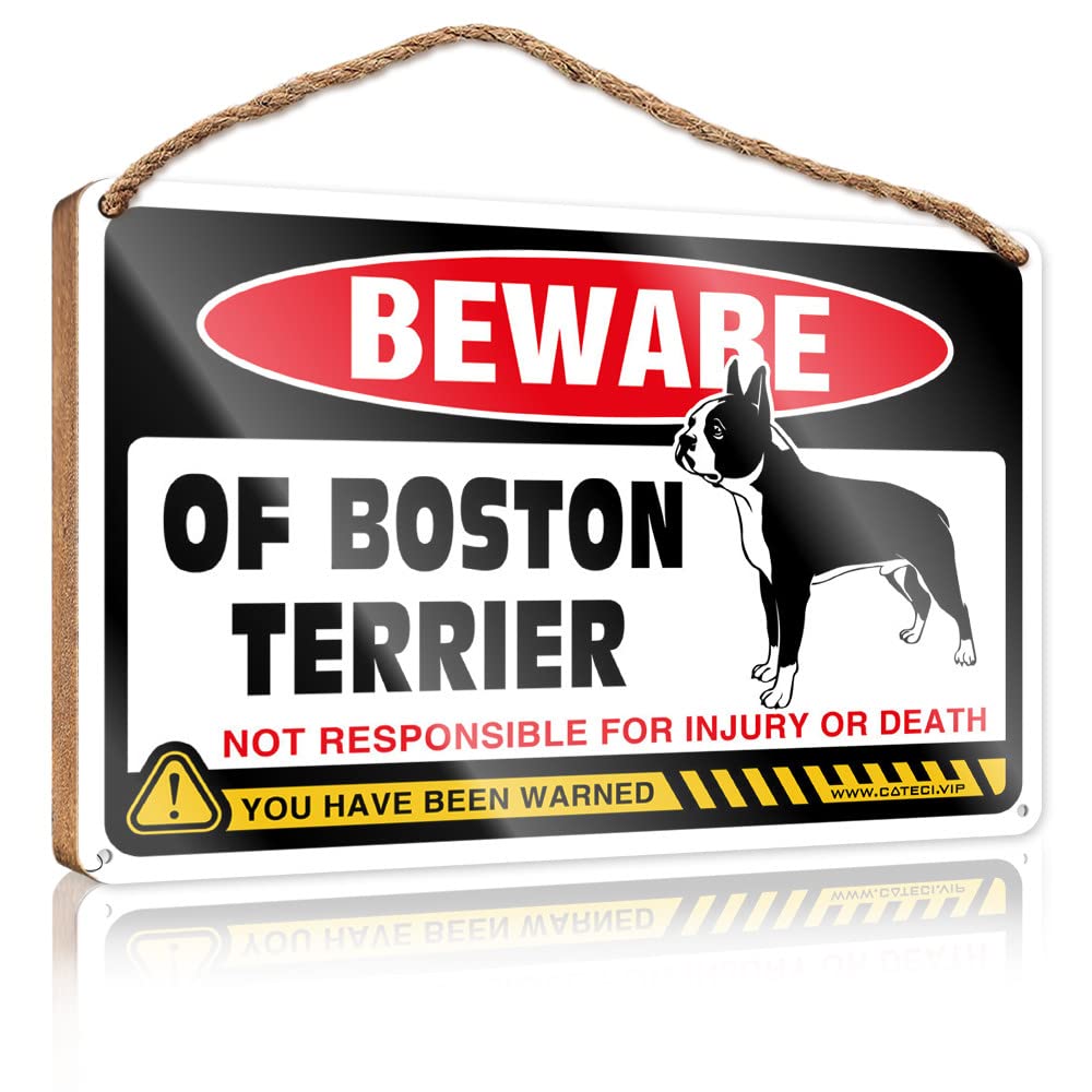 YYHLEH Funny Kitchen Wall Decor Beware Of Boston Terrier Wooden Sign Funny Hunting Gifts Plaque Sign(15X28CM)