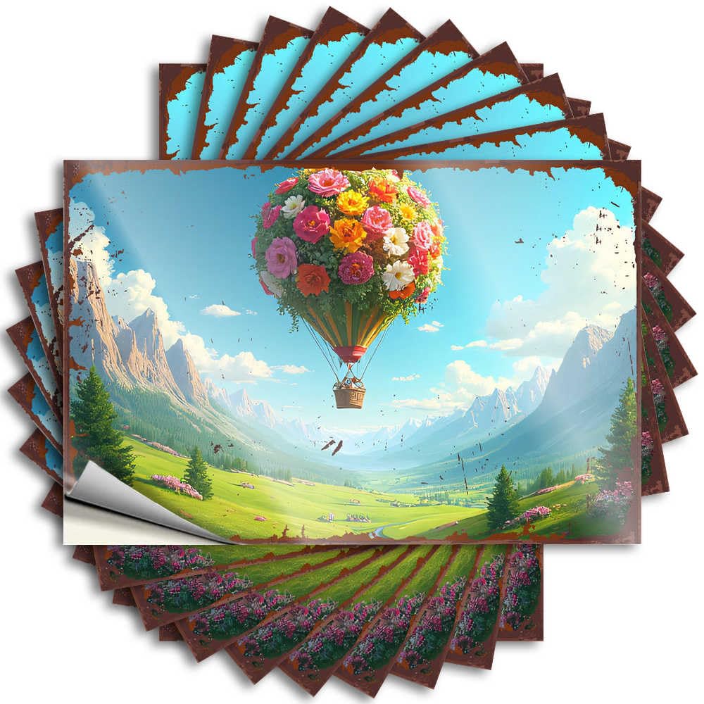 Lettering Sticker - Summer Door Floral Hot Air Balloon Soars Over Picturesque Valley Landscape for Sports Stitch Room Decor(12X18CM)