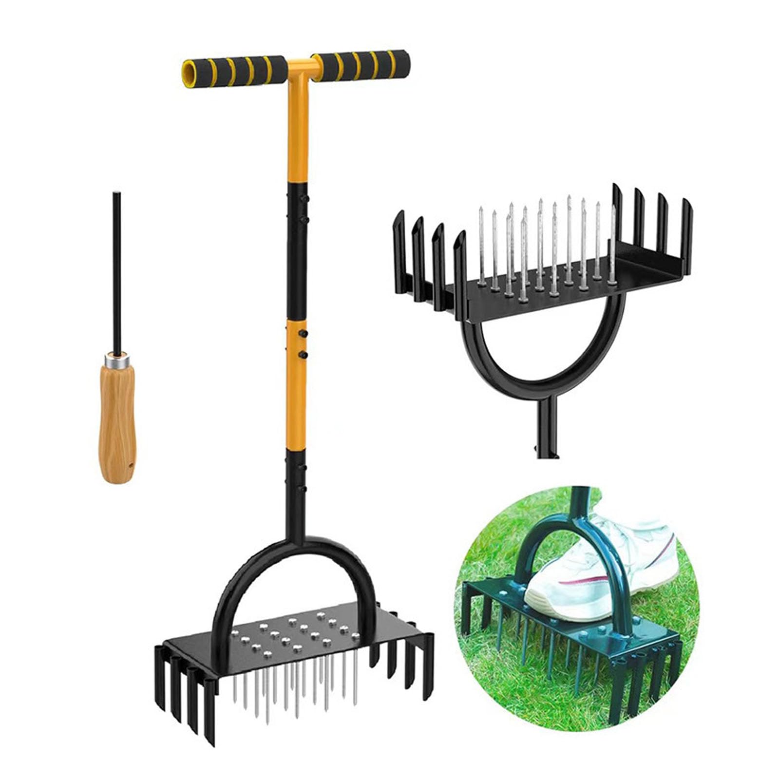 Luocute Aerator do Trawnika, Kolce Metalowe Ręczne Usuwanie Strzechy Napowietrzanie Gleby Trawnik z Uchwytem w Kształcie Litery T 16 Kolców 8 Rdzeni Narzędzie do Napowietrzania Gleby ze