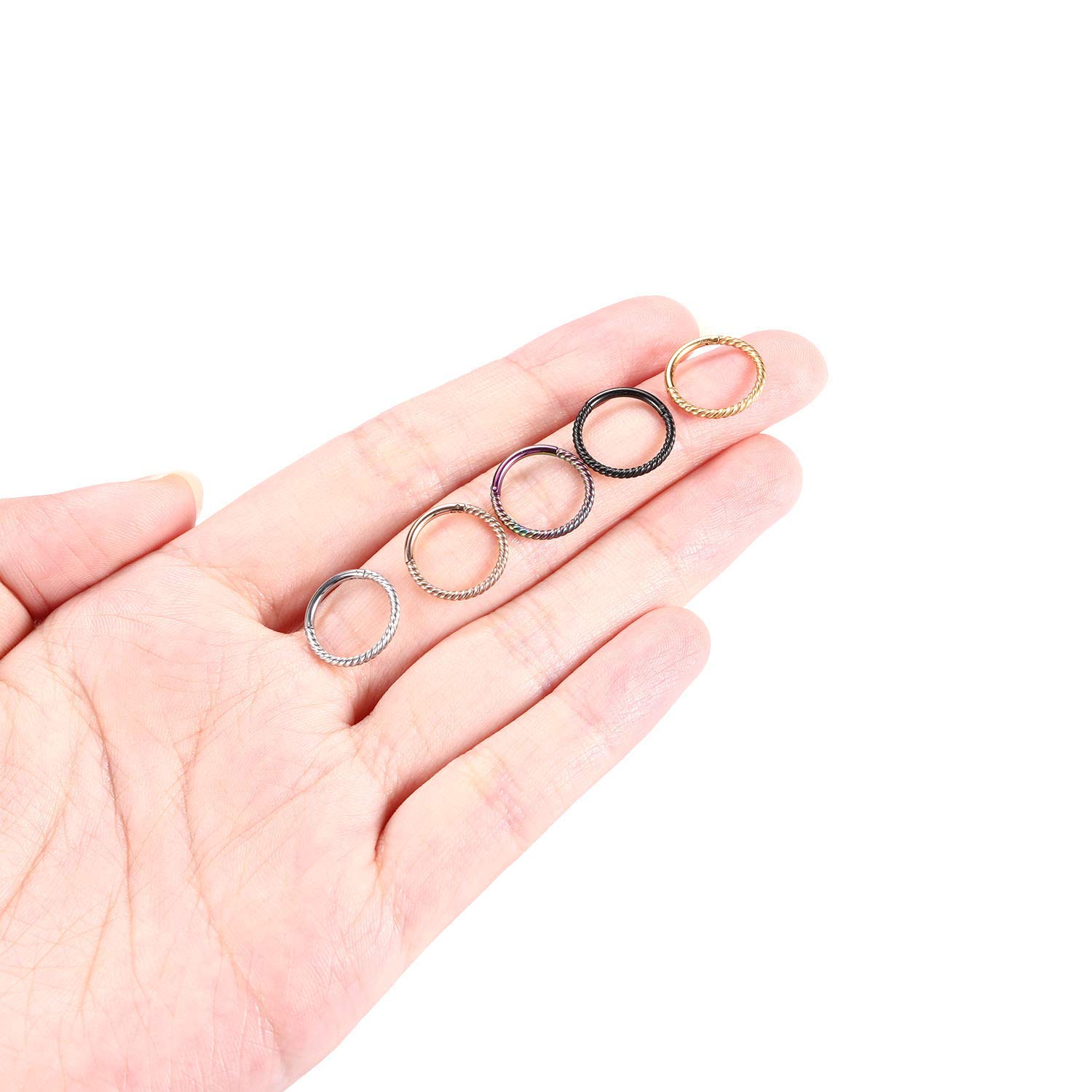 hengkaixuan 316L Surgical Steel Nose Hoop Ring Hinged Segment Clicker Ring Cartilage Helix Lip Tragus Conch Piercing Jewellery Sleeper Earrings Septum Lobe Hoop Earring for Women — view 3