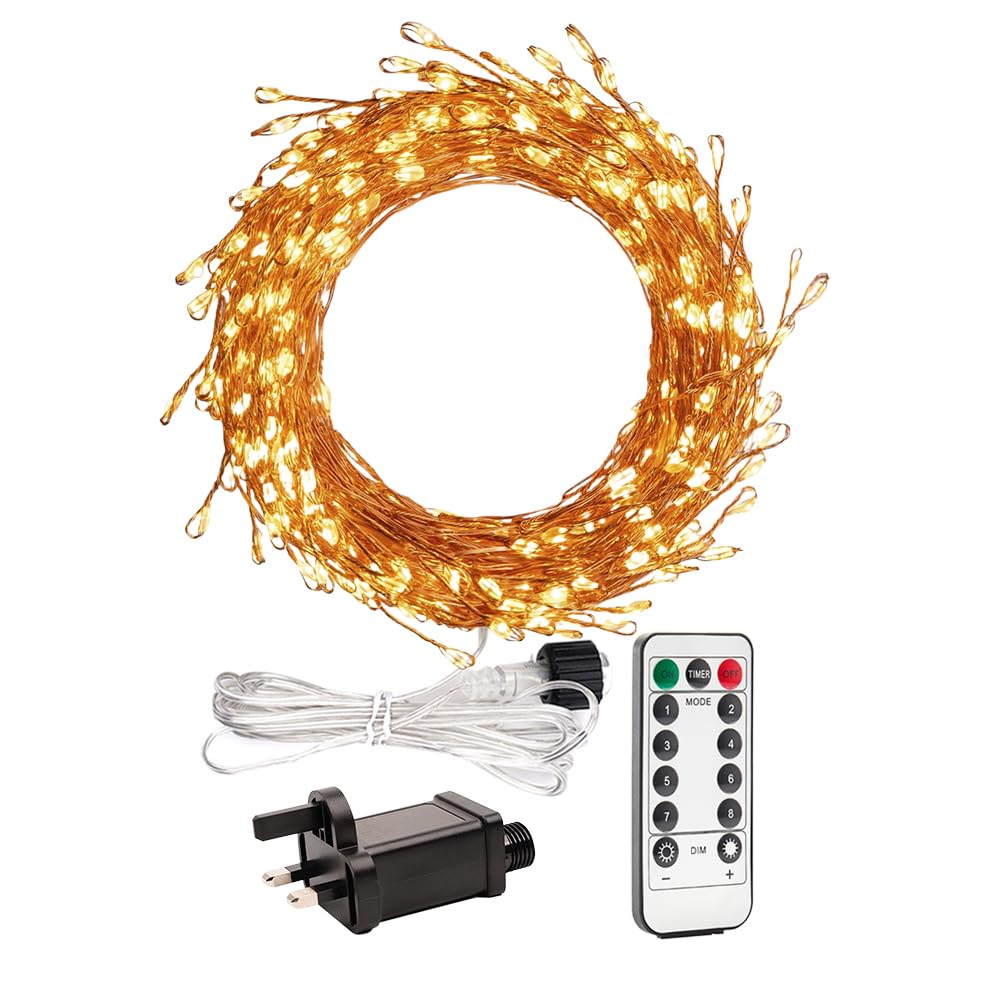 RESNICE 20ft Firecracker Light String 200 LED Warm White Plug-in Indoor Copper Wire LED String Fairy Lights with Remote Control for Christmas Tree Plants