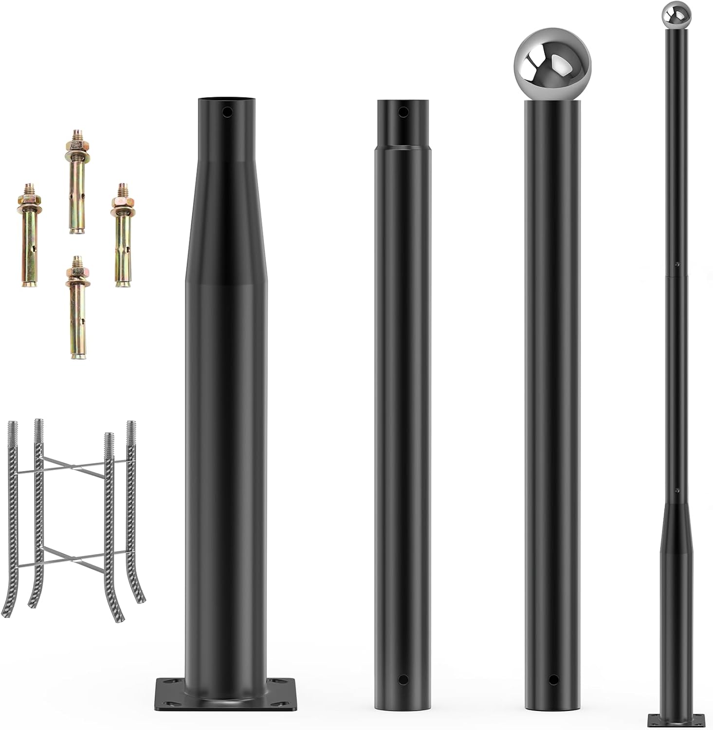 Street Light Pole 10Ft Tall, Street Lamp Post for Outdoor Lighting Fixtures with Two Types of Ground Mounting Brackets, Outdoor Light Pole for Parking Lot, Patio, Street, Backyard, Exterior House