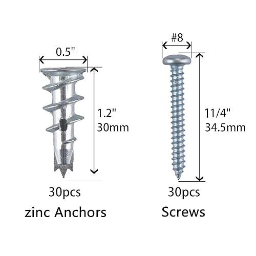 Miniatura 8 de Kit de anclajes y tornillos para paneles de yeso, 60 anclajes de pared y tornillos para paneles de yeso, juego de anclajes de pared seca con