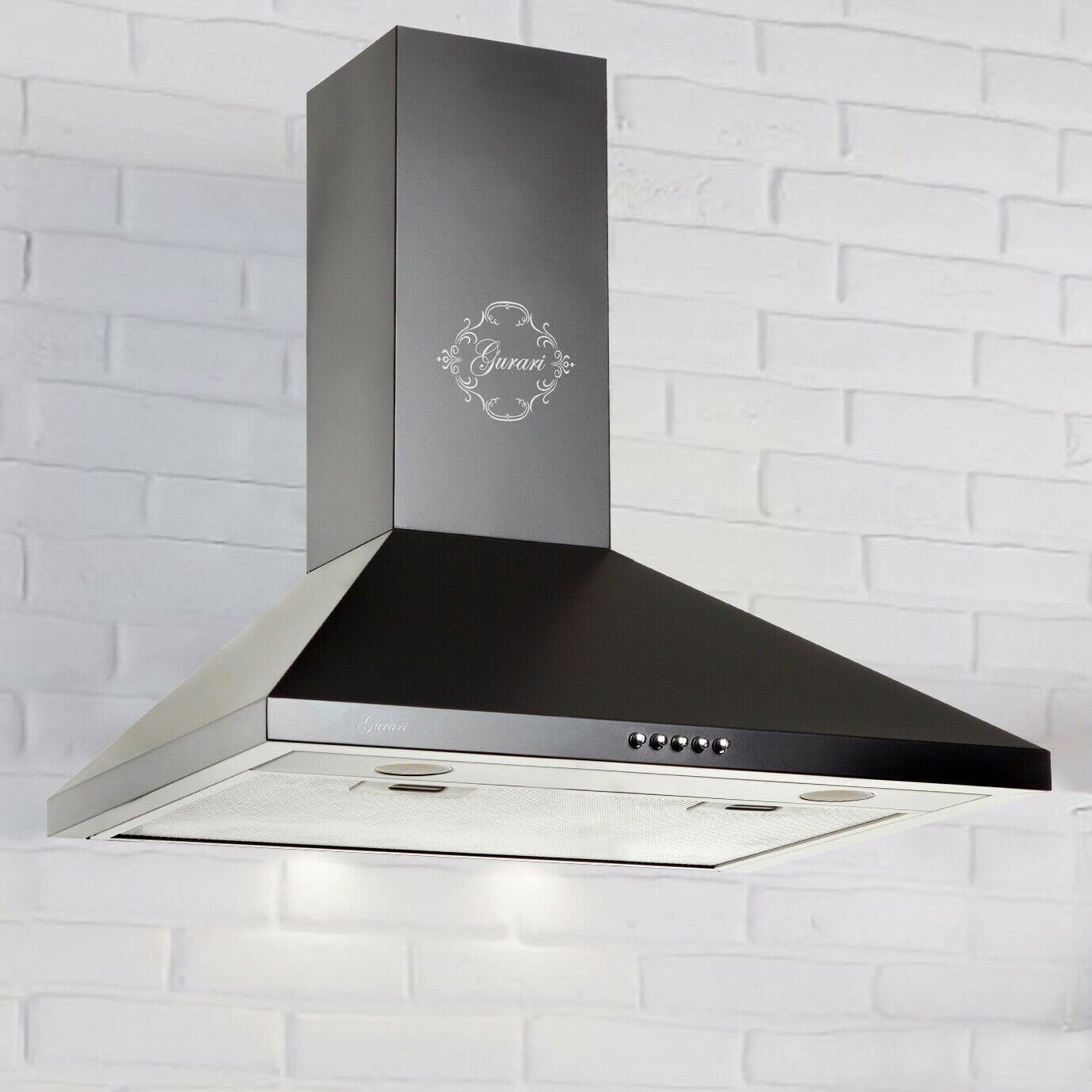 Gurari C 147 BL - Hotte aspirante murale 50 cm •1000m³/h•Hotte murale Luxe fabricant Gurari • 3 vitesses •LED •Noir •Métal noir •Recirculation possible