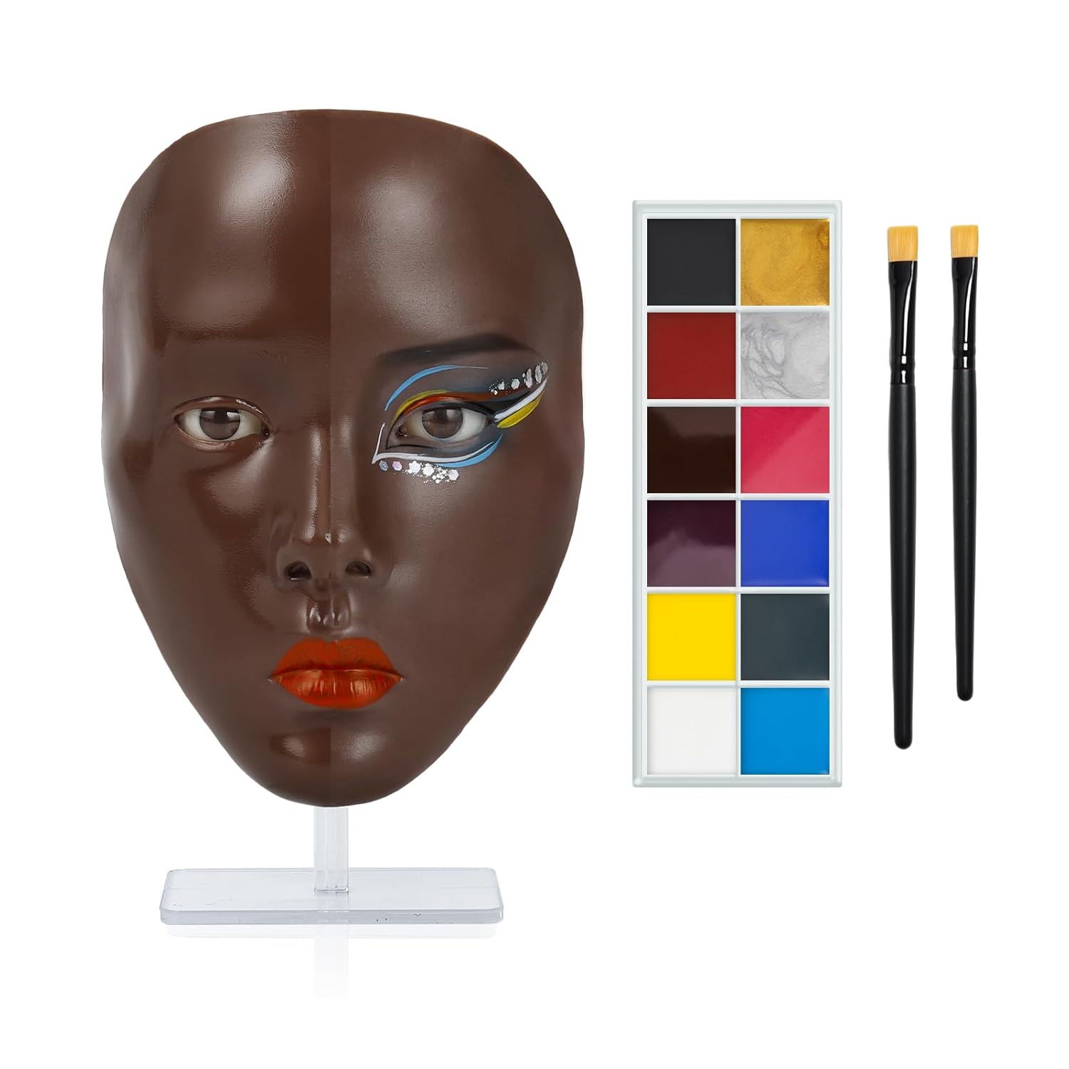 Makeup Practice Face Board, Silicone Mannequin Face for Practice & Face Painting, Make Up Practice Face with Brushes & Eye Shadow, Gift for Girls & Makeup Artists, Yellow