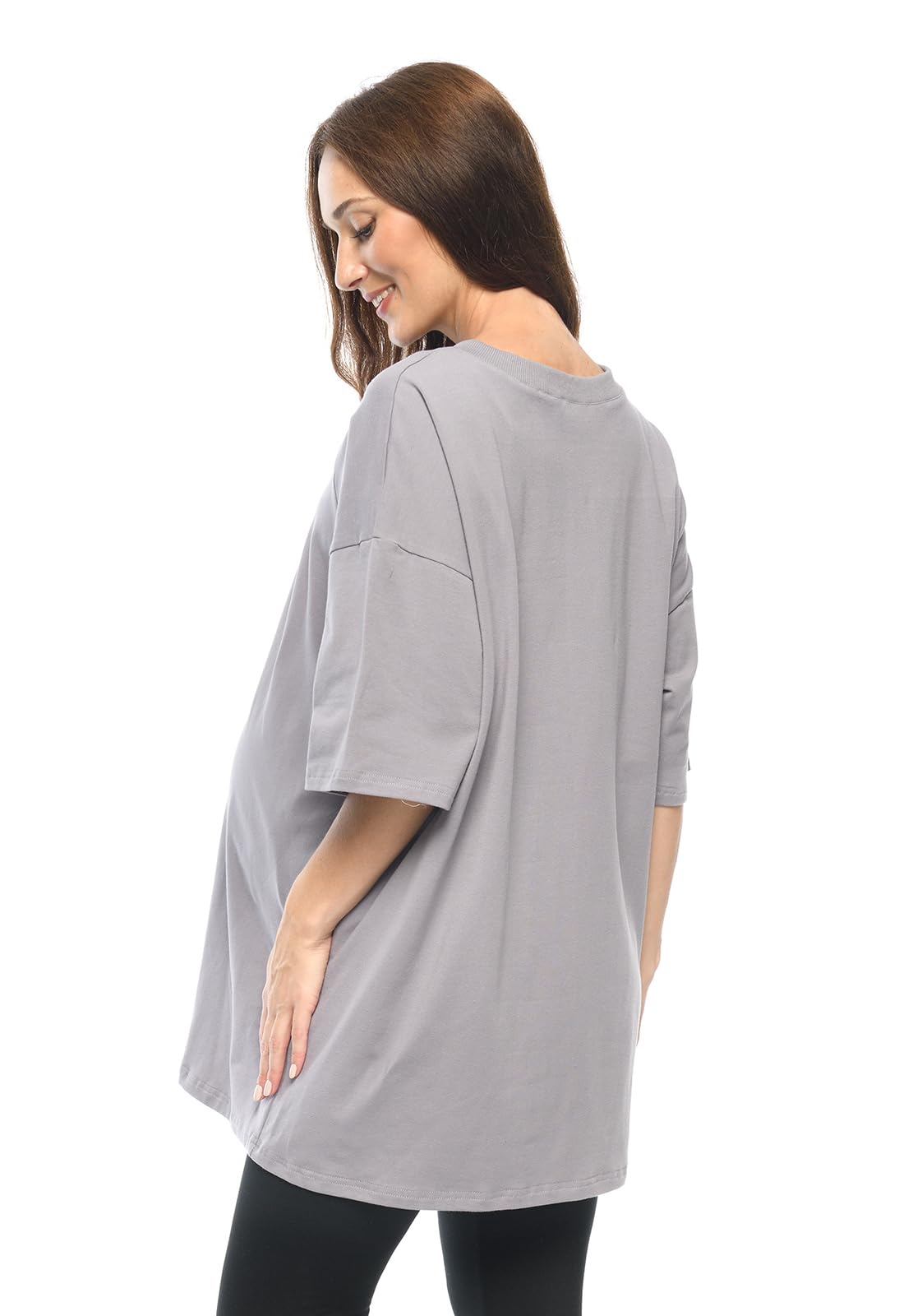 MijaCulture T-shirt 2 en 1 / Homewear / Chemise de nuit d'allaitement et de grossesse M024 Ambre (gris, L/XL)