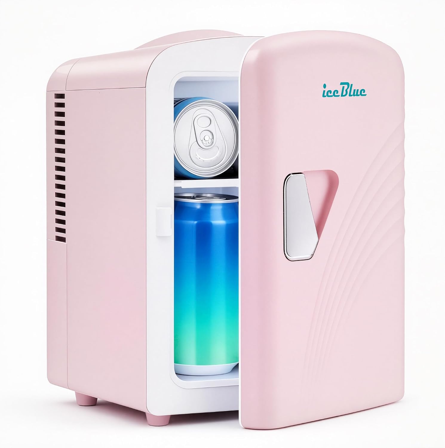 Iceblue Mini Fridge, 4 Liter /6 Cans Makeup Fridge with Retro Wavy (Pink)