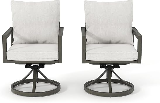 HAPPATIO Outdoor Swivel Patio Dining Chairs Set of 2, Aluminum Rocking Patio Chairs with Thick Cushions, Hand Brushed Aluminum Frame for Poolside Lawn Garden