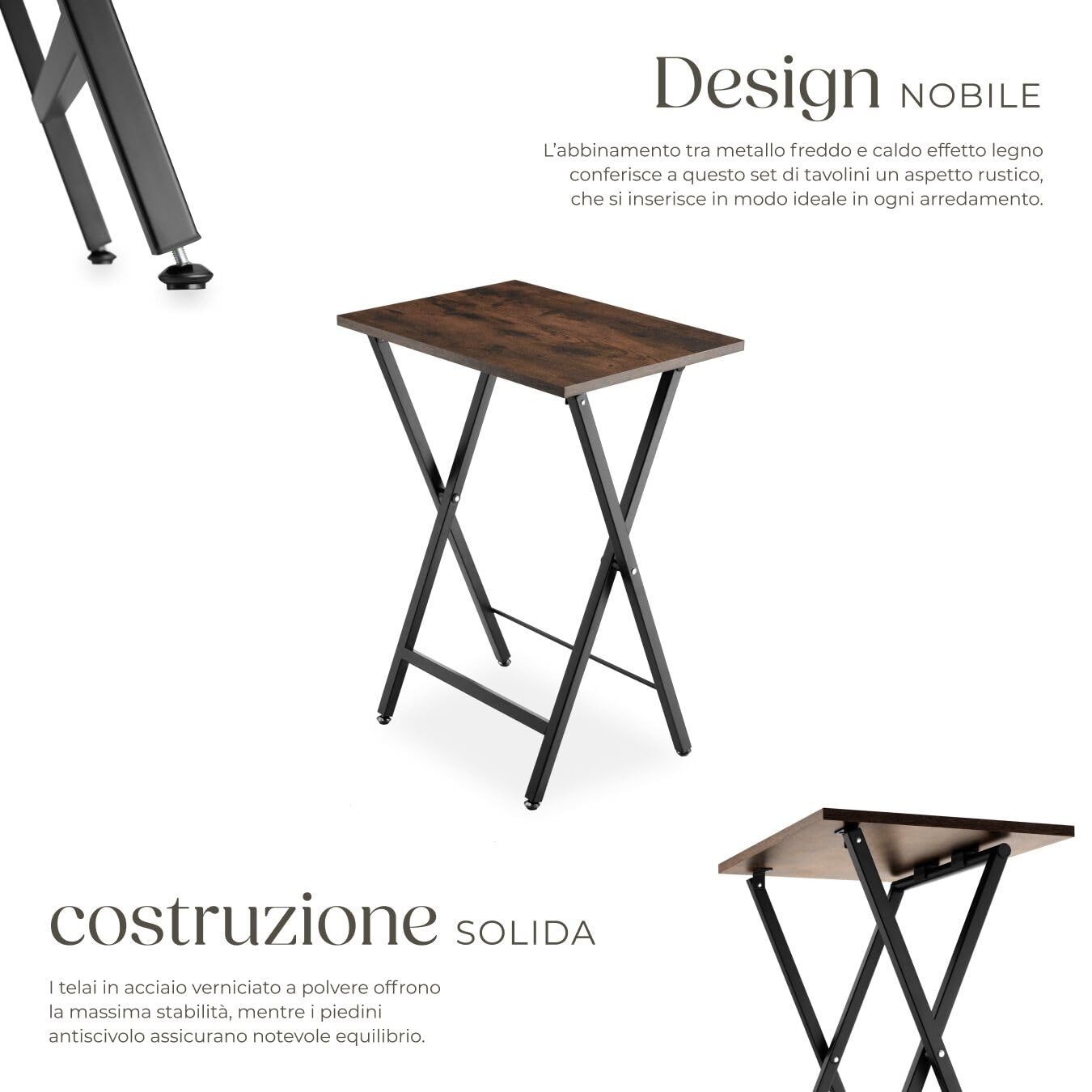 Tectake Phoenix Set di 2 tavolini, truciolato effetto legno, telaio acciaio scuro