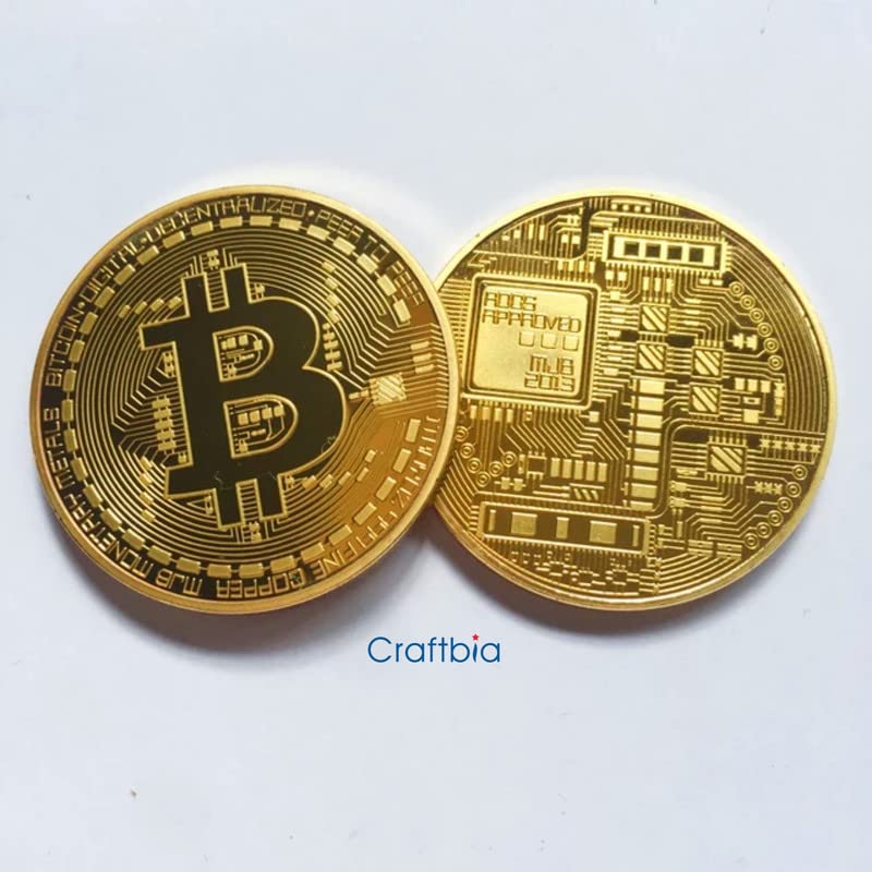 Bitcoin Gold-Plated Coin Ornament ビット 24K Gold Plated Crypto Currency BTC Coin with Protective Case