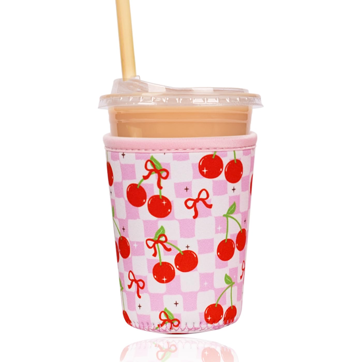 Reusable Insulated Sleeve for Iced Coffee Cup, Coffee Neoprene Sleeve for Cold &amp; Hot Drinks, Beverage Holder for Iced Coffee (Cherry Gleam, Small: 16-18oz)
