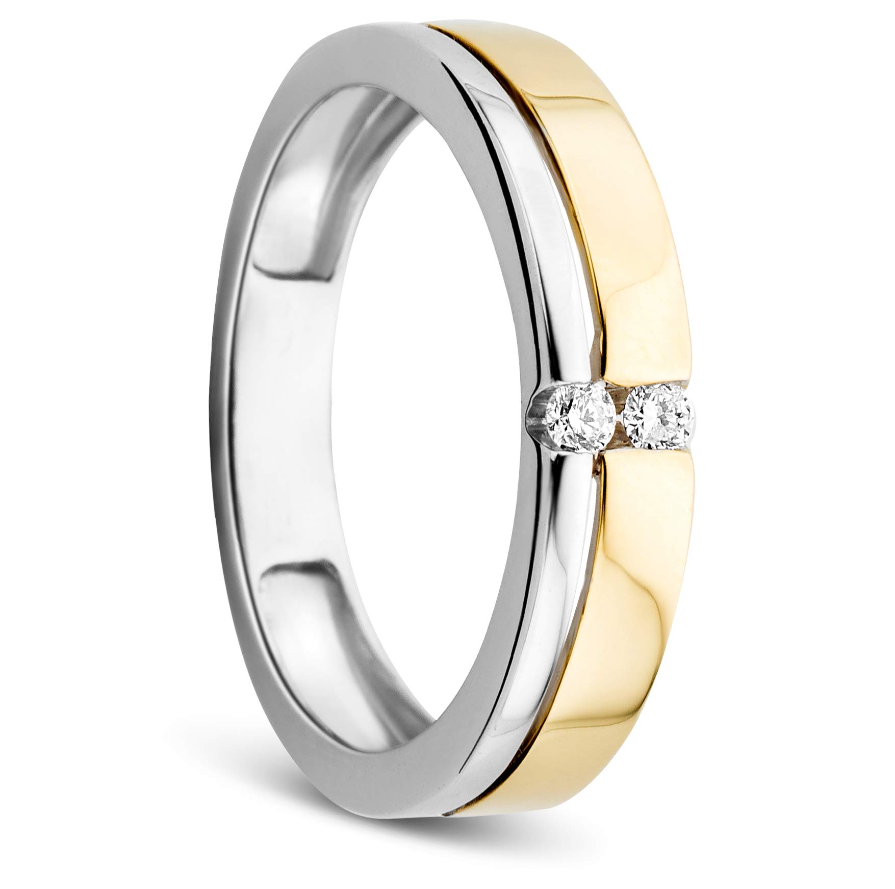 OroviAnillo de mujer bicolor de oro amarillo y oro blanco de 0,06 quilates con diamante de 14 quilates (585) y diamantes brillantes