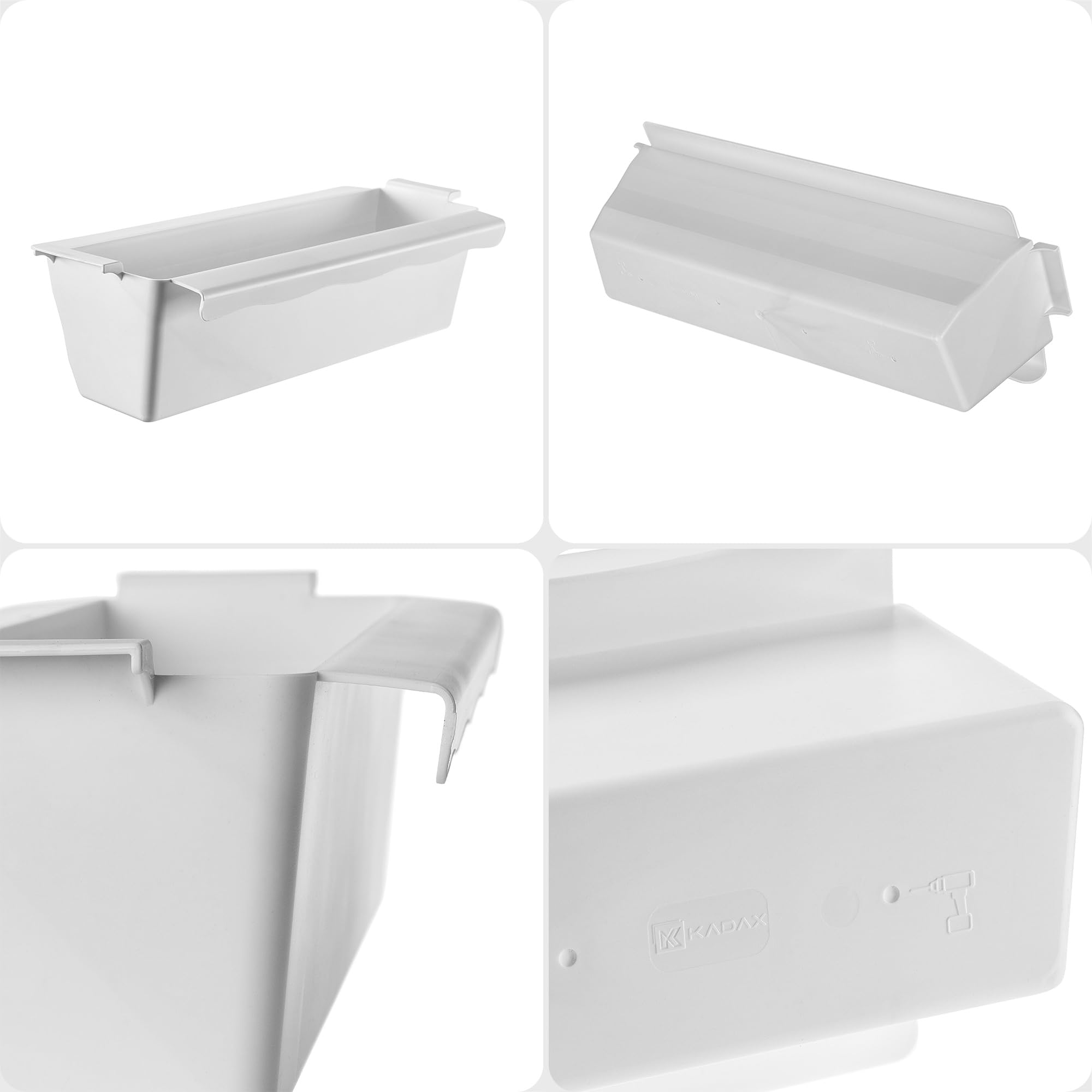 KADAX Lot de 6 jardinières pour palettes avec système de suspension, 37 x 9 cm, blanches, à planter et décorer, bac à fleurs pour palettes européennes, insert de pot de fleurs et cache-pot dans les