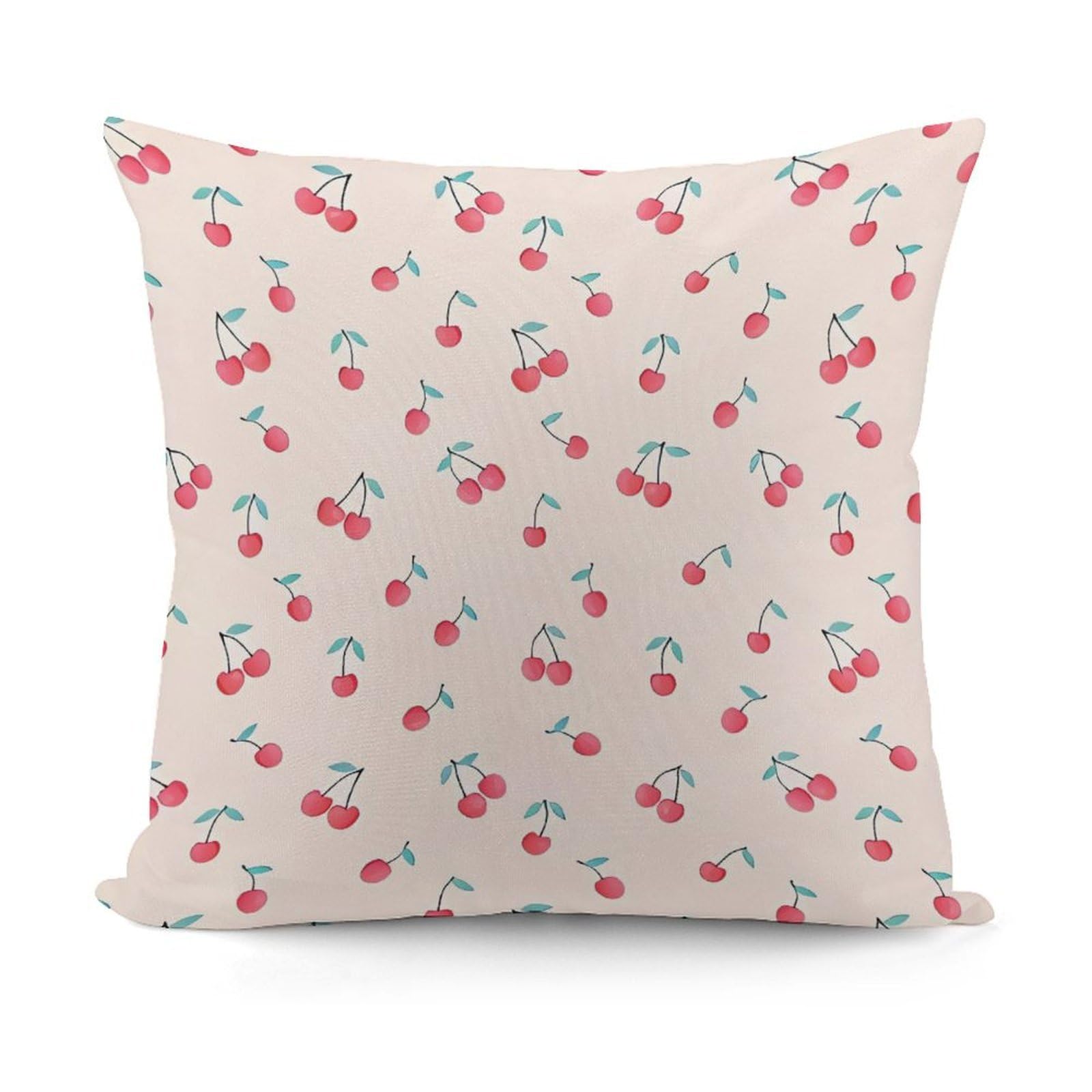 FekiLoot Lovely Sweet Red Cherry Plush Cushion Covers, Double-Sided Throw Pillow Covers with Invisible Zipper, Comfortable Soft Square Cushion Cases for Sofa Bedroom Living Room 18x18 Inch (45x45cm)