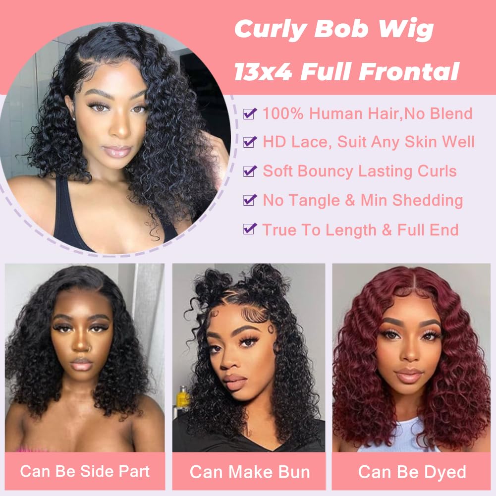 Short Curly Bob Wig Human Hair 13X4 Lace Front Wigs 180% Density Pre Plucked Deep Wave Wig For Black Women - 200165144 - View #10