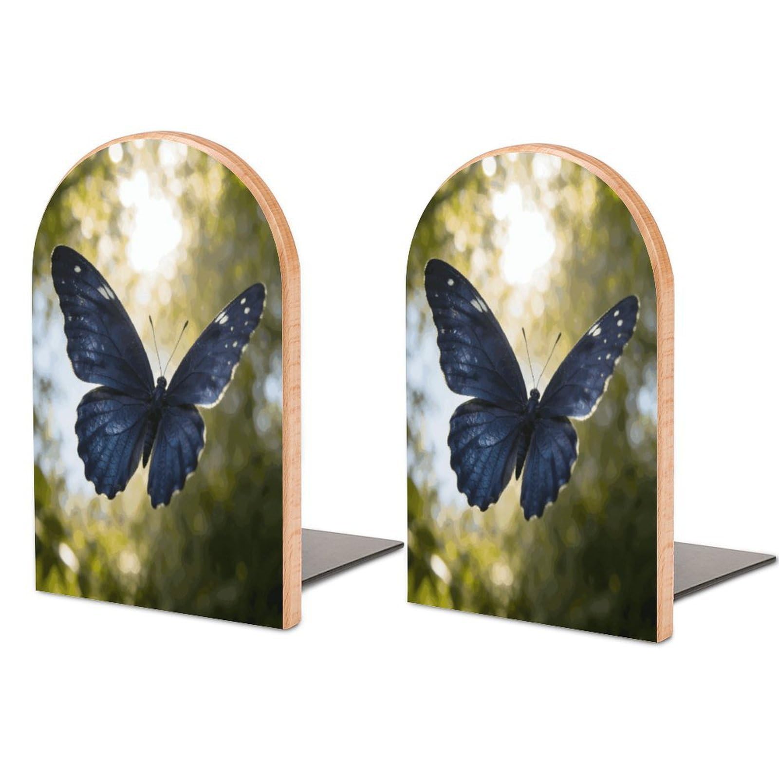Sujetalibros de mariposa azul marino para estantes de madera estanterías modernas y despachos
