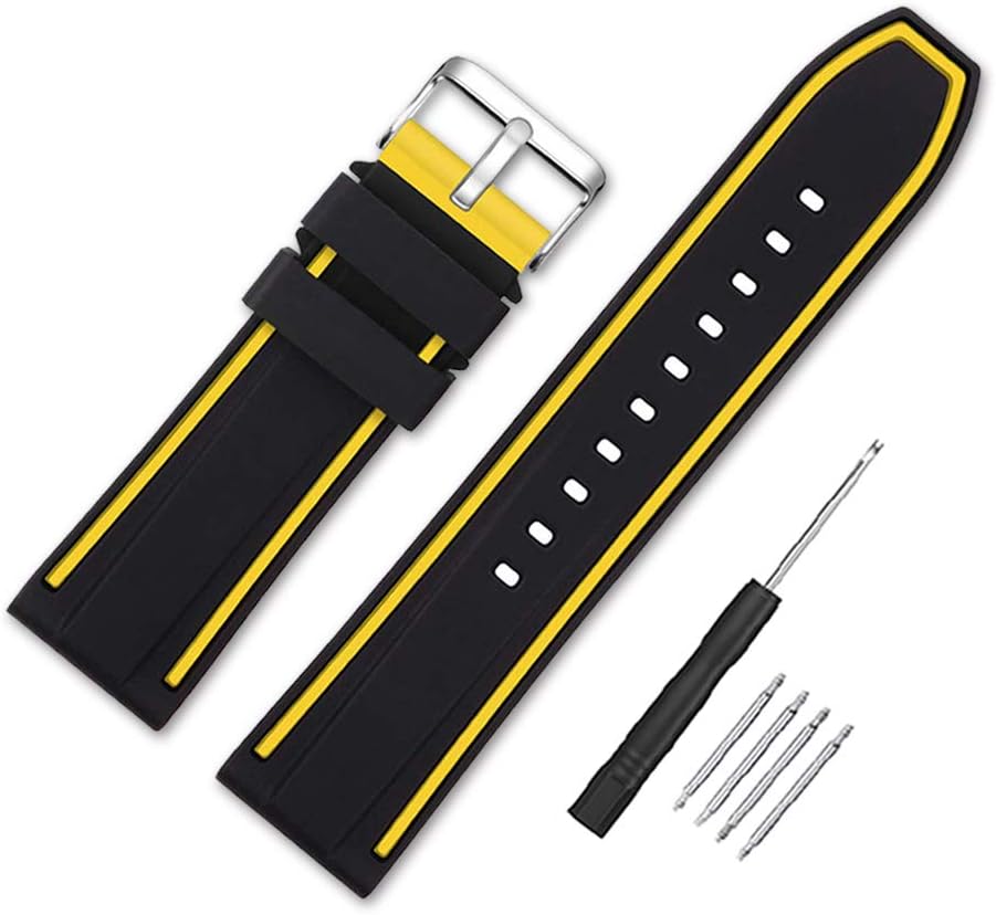 Silicone Watch Bands Divers Model Replacement Rubber Watch Strap 20mm 22mm 24mm 26mm Waterproof Line Bicolor Silver Buckle for Men and Women Sport - Image 2