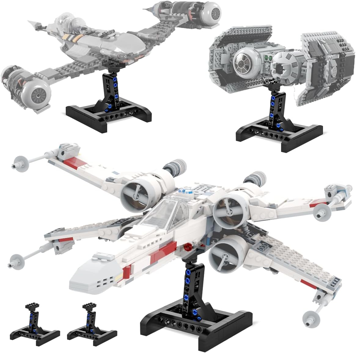 Display Stand for Lego X Wing (2 Pack), Upgraded Stand for Lego N-1, TIE Bomber, Fighter 75301 75325 75347 75333 75346 60226, Gift for Kids and Fans (52 Pieces)
