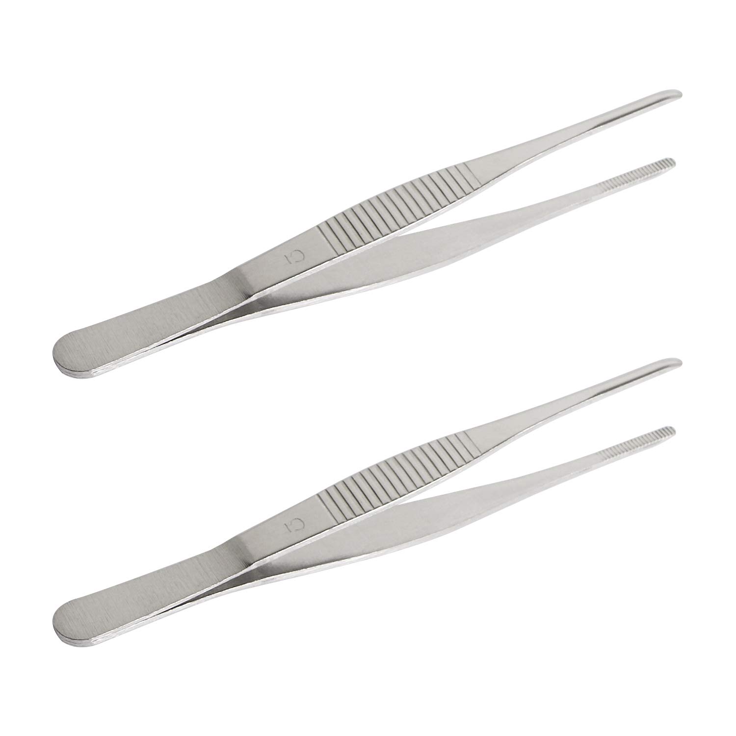 Aoje Link-Electric Silver Aoje-Link Stainless Steel Straight Blunt Tweezers, With Precision Horizontal Serrated Tips, Used For Repairs, Barbecues, Auxiliary Tools, 2Pcs