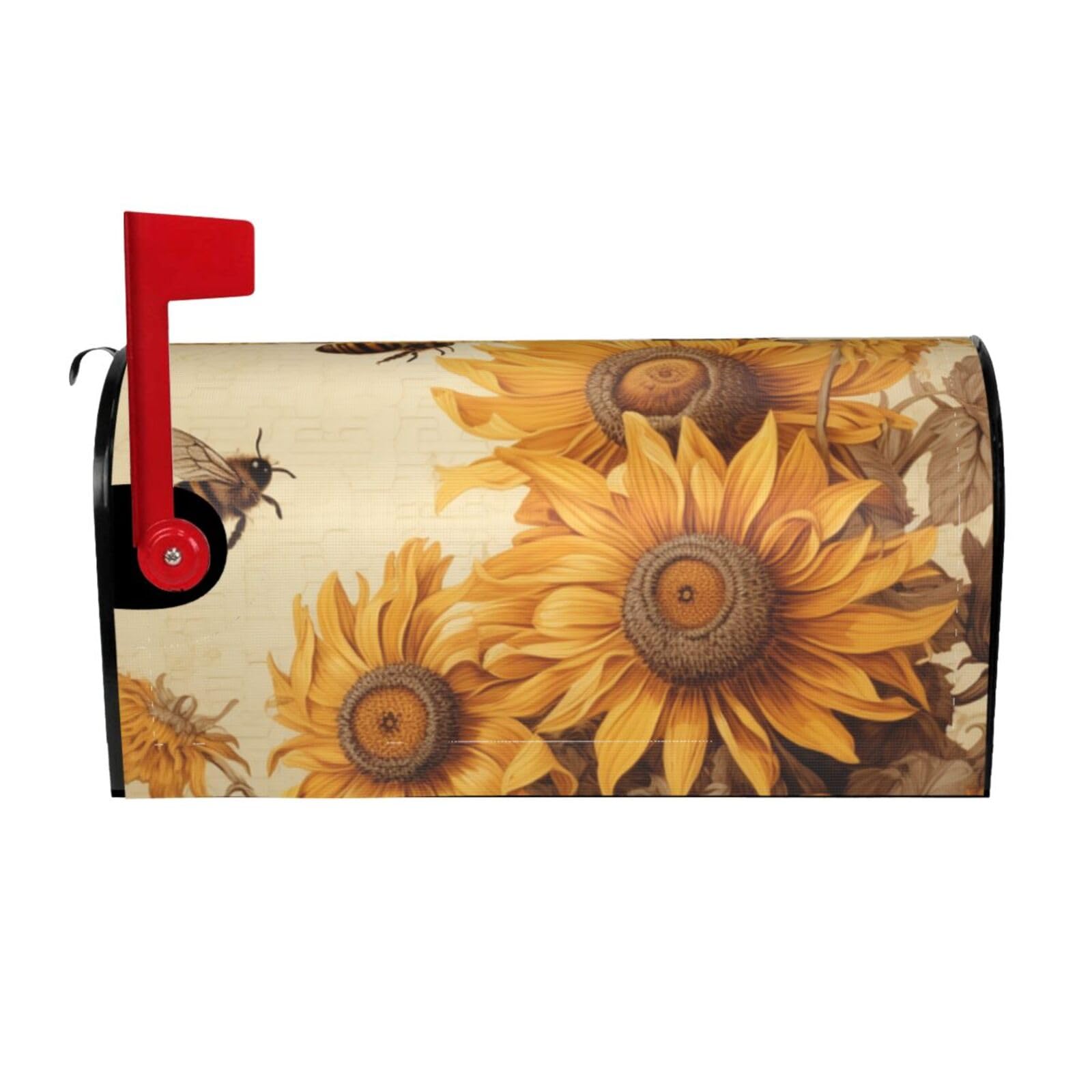 Bees and Sunflowers Mailbox Covers Magnetic Wraps Post Letter Box Cover Garden Home Decor 25.5x21 in