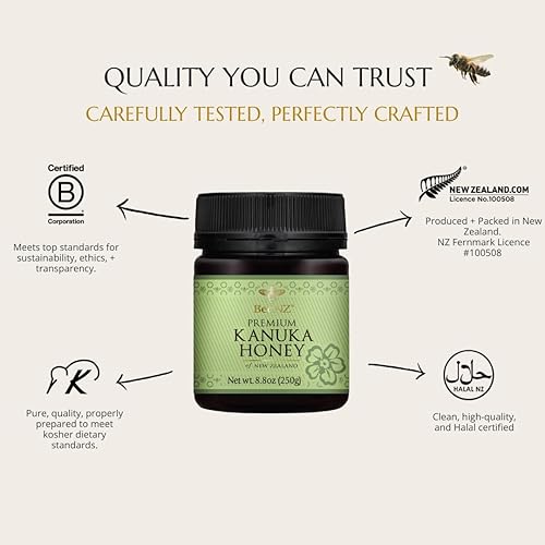 Miniatura 6 de BeeNZ Miel de Kanuka de alta calidad, 100% pura miel de Kanuka de Nueva Zelanda (botella de 17.6 onzas  17.64oz)  B Corp  Sin aditivos  Sin gluten