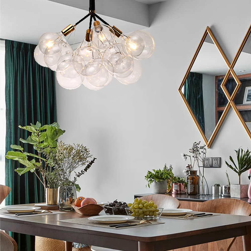 TFCFL Modern Glass Bubble Chandelier Chain/String Adjustable Pendant Lamp LED/CFL/Incandescent Ceiling Light Fixture for Dining Room, Living Room, Bedroom