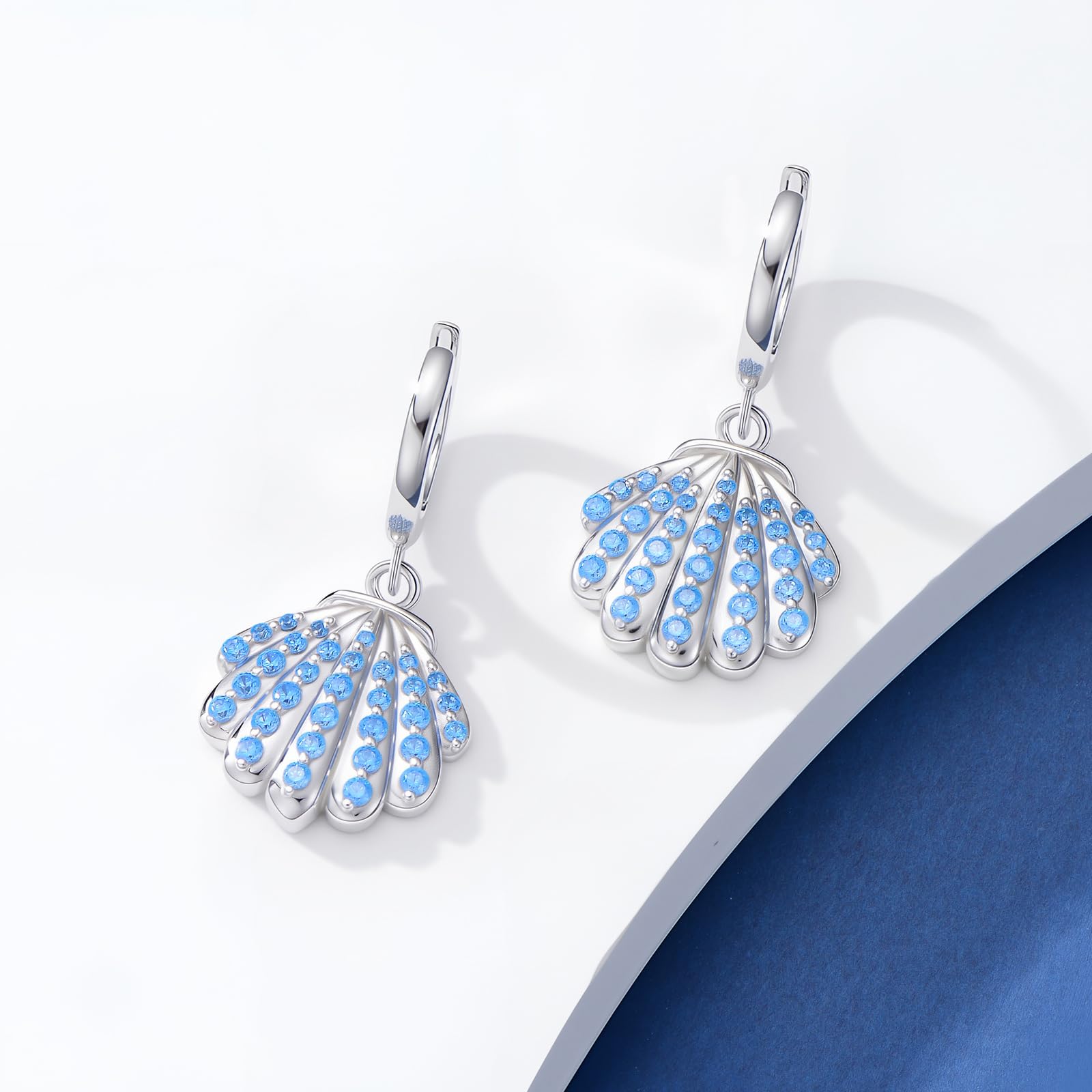 LONAGO Pendientes con Temática Oceánica Plata de Ley 925 Concha y Estrella de Mar Pendientes Colgantes para Mujer