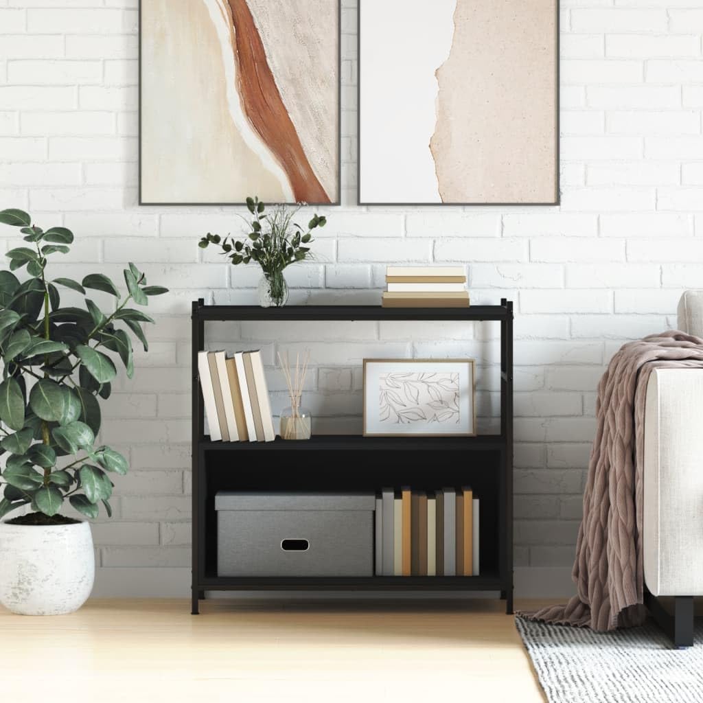 Estantería negra 80 x 30 x 78,5 cm de madera y hierro, estantería de pie de estilo industrial con patas ajustables, robusta estantería de salón para oficina, dormitorio, libros, revistas