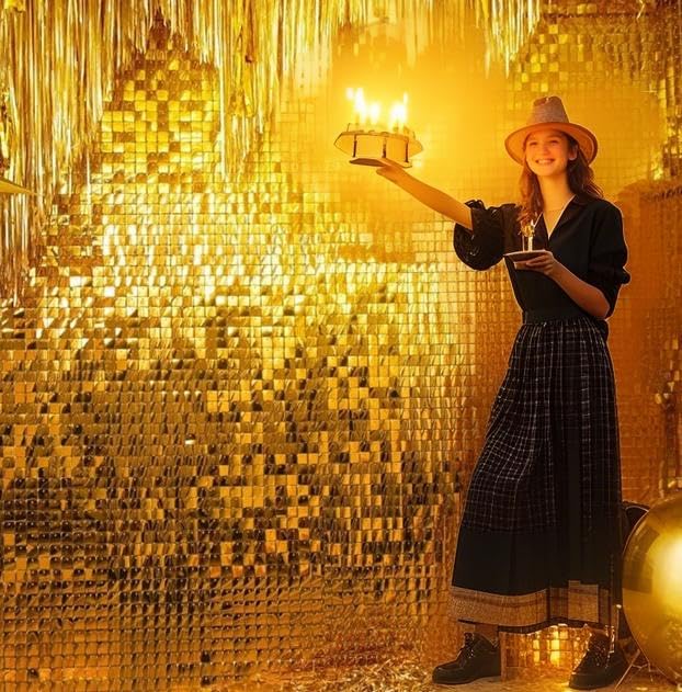 12 pannelli da parete con paillettes luccicanti per grandi eventi, feste di compleanno (oro chiaro)
