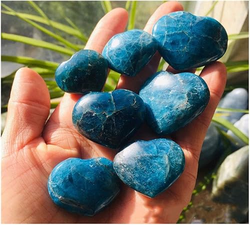 Miniatura 6 de Piedra de palma tallada en apatita azul natural, piedras de preocupación pulidas en forma de corazón en forma de amor, cristal curativo, piedras