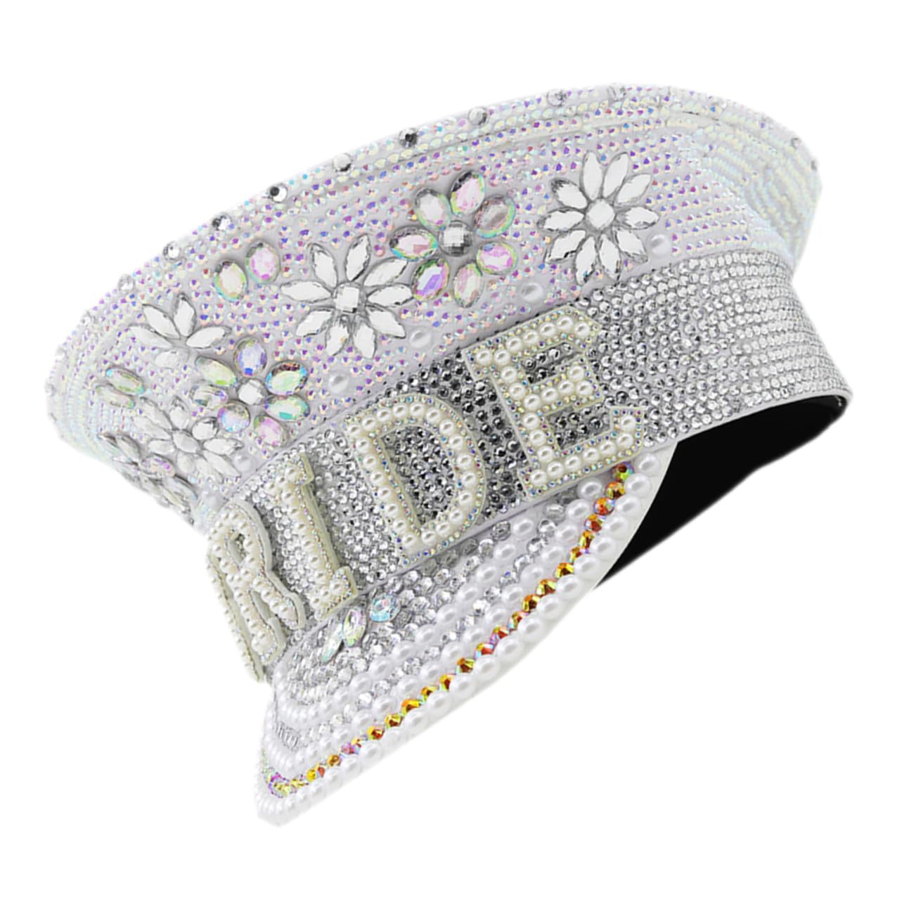 CALLARON Sombrero Blanco de Novia Incrustaciones de Strass, Cómodo y Ajustable, Adecuado para Bodas y Despedidas de Soltera Estilo Delicado y Brillante