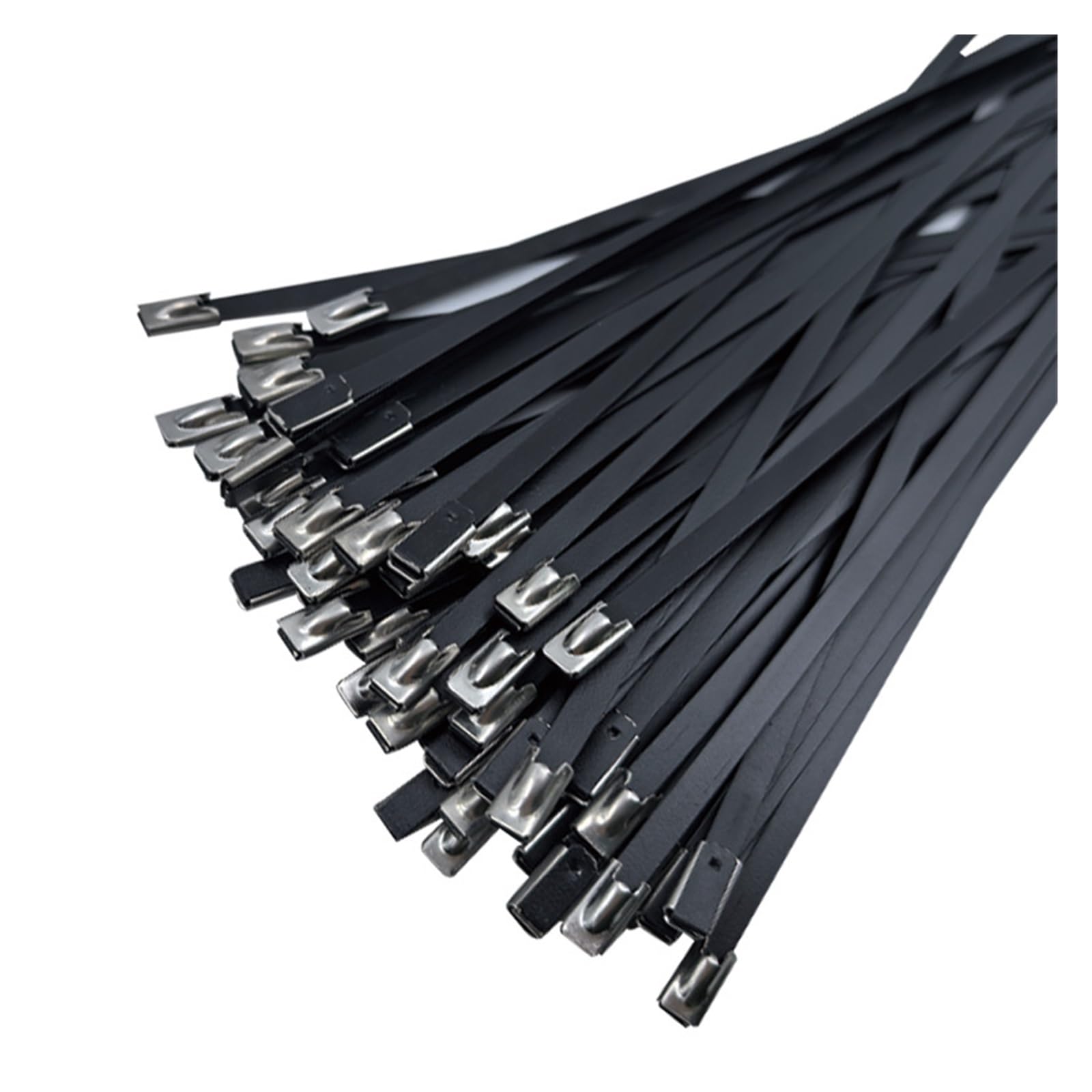 Fascette fermacavi in ​​metallo con rivestimento nero da 50 pezzi 7,9 mm, fascette metalliche di scarico multifunzionali in acciaio inossidabile(7.9x1000mm)