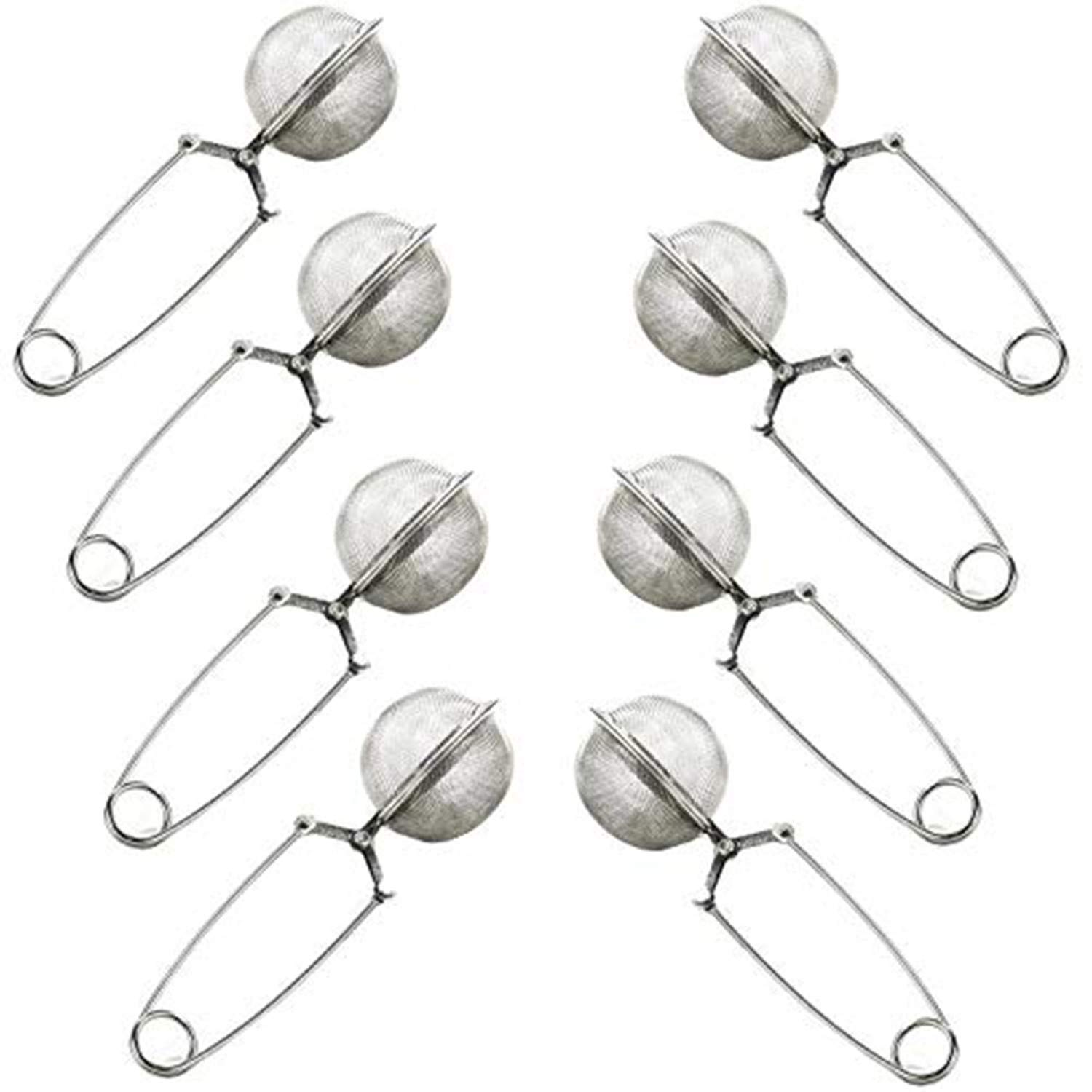 HAN SHENG 8 Pcs Stainless Steel Tea Filters Perfect Pincer Tea Ball Tea Infuser Ball Infuser Tea Filter Tea Tong Snap Ball Tea Strainer with Handle