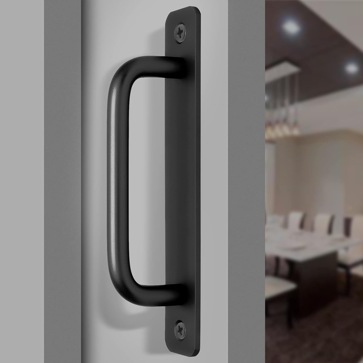 Piutouyar 2 Pack Aluminum Alloy Sliding Barn Door Handle, 128mm / 5 Inch Hole Center Gate Door Handle, Closet Door Pulls with Plate for Kitchen, Cabinet, Bathroom, Closet, 5.9 Inch Long（Black）