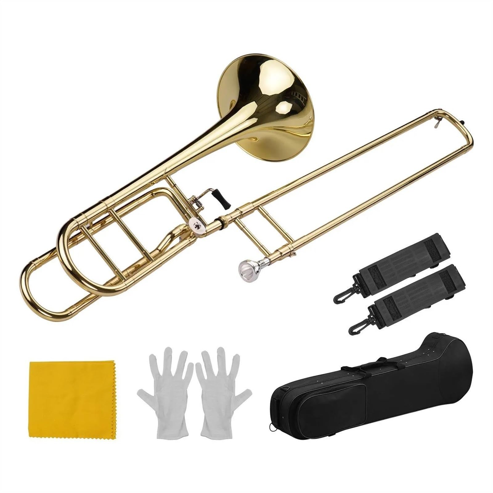 Trombones Instrumentos musicales Trombón Deslizante Tenor Plano Sib Intermedio Mejorado Con F Incluye Boquilla Estuche De Transporte Guantes De Tela